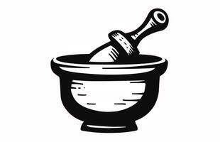 Pestle and mortar illustration vector logo,Illustration of mortar pestle simple icon logo for any design