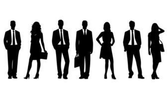 Silhouettes of business people in various poses. Vector illustration.