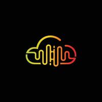 Simple icon with cloud and sound equalizer wave. Thin outline. Rainbow icon on black background. Audio Wave vector