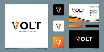 Volt power logo design with business card design vector