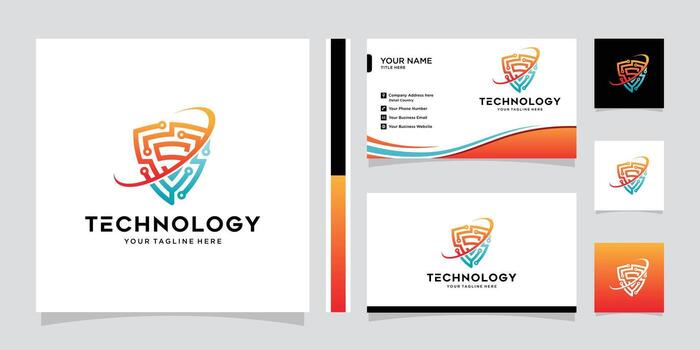 Security logo technology for your company, shield logo for security data and business card design template vector
