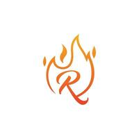 icono diseño logo letra r con fuego vector ilustración.