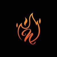 Icon Design Logo Letter N with Fire Vector Illustration.