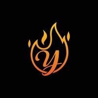 icono diseño logo letra y con fuego vector ilustración.