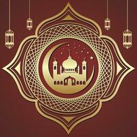 Ramadhan Kareem designs the Islamic crescent moon and mosque silhouette dome with a frame pattern vector