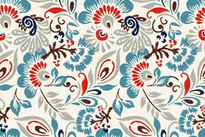 ikat floral cachemir bordado en blanco fondo.geometrico étnico oriental sin costura modelo tradicional.azteca estilo resumen vector ilustración.diseño para textura,tela,ropa,envoltura,bufanda.