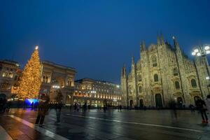 Milan city center with tree decorated with LED lights photo