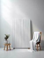 AI generated White canvas for mockup with blurred brick wall room interior photo