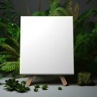 AI generated White canvas for mockup with blurred brick wall room interior photo