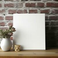 AI generated White canvas for mockup with blurred brick wall room interior photo