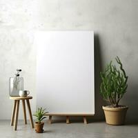 AI generated White canvas for mockup with blurred brick wall room interior photo