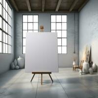AI generated White canvas for mockup with blurred brick wall room interior photo