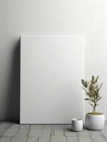 AI generated White canvas for mockup with blurred brick wall room interior photo