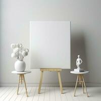 AI generated White canvas for mockup with blurred brick wall room interior photo