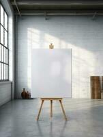 AI generated White canvas for mockup with blurred brick wall room interior photo