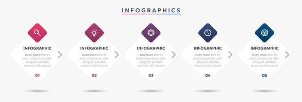 Modern business infographic template with arrows and 5 options or step icons. vector