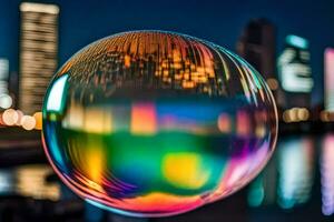 ai generado un vistoso burbuja con ciudad luces en el antecedentes foto