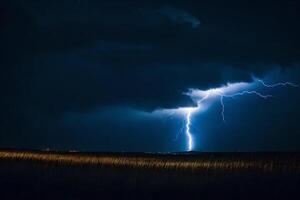 AI generated a lightning bolt is seen in the sky over a field photo