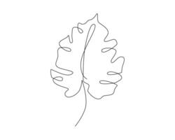 Continuous one single abstract line drawing monstera leaf icon in silhouette on a white background. Linear stylized. vector