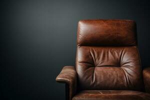 AI generated Vintage leather brown chair in a modern minimalistic interior. Generative AI photo