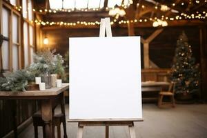 AI generated Wooden blank white easel mockup. Board for wedding inscription. Generative AI photo