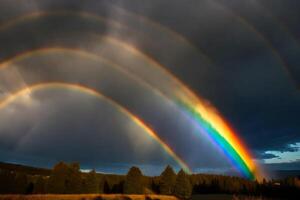 ai generado un arco iris aparece a ser en el cielo foto