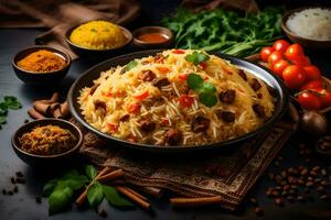 AI generated indian food with spices and vegetables photo