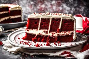 AI generated a slice of red velvet cake on a plate photo