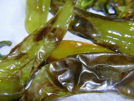 Hatch chile peppers after roasting in an air fryer photo