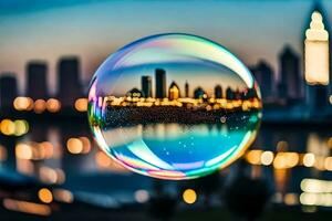 AI generated a bubble with a city skyline in the background photo