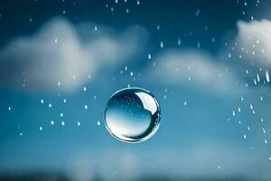 ai generado un soltar de agua en un ventana con un azul cielo foto