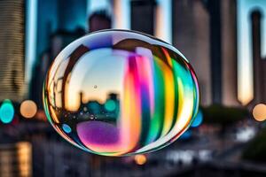 AI generated a soap bubble with a city in the background photo