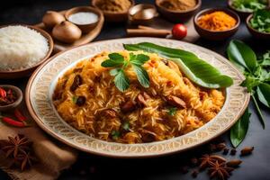 AI generated indian food with rice and spices photo