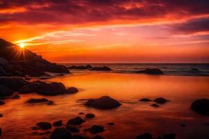 ai generado el Dom conjuntos terminado el Oceano y rocas foto