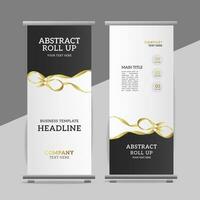 modern business roll up banner design with golden ribbon vector