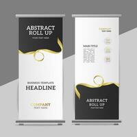 modern business roll up banner design with golden ribbon vector