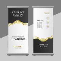 modern business roll up banner design with golden ribbon vector