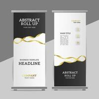 modern business roll up banner design with golden ribbon vector