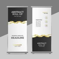 modern business roll up banner design with golden ribbon vector