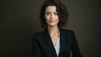 AI generated A portrait of a woman wearing a chic black blazer, looking confidently at the camera photo