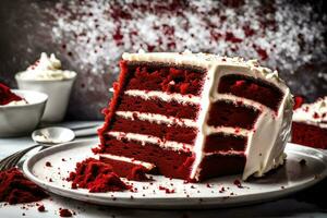 AI generated a piece of red velvet cake on a plate photo