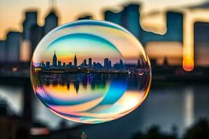 AI generated a bubble with a city skyline in the background photo