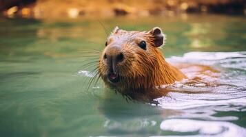 AI generated A relaxing photo of a capybara basking in the sun, enjoying a lazy afternoon