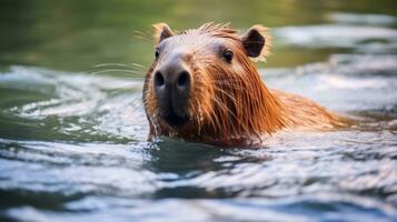 AI generated A relaxing photo of a capybara basking in the sun, enjoying a lazy afternoon