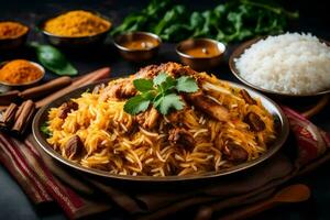 AI generated indian food with rice and spices photo