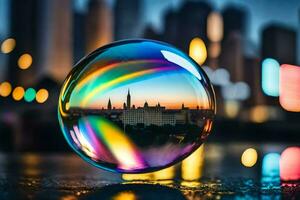 AI generated a colorful bubble with a city in the background photo