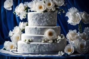 AI generated a white wedding cake with white flowers on it photo