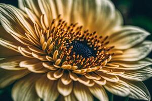 AI generated close up of a yellow flower with a dark background photo