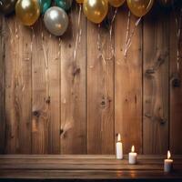 AI generated A rustic wood grain background with space for custom text for cozy and intimate birthday celebration photo