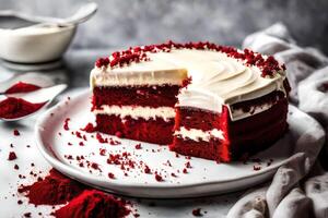 AI generated a slice of red velvet cake on a plate photo